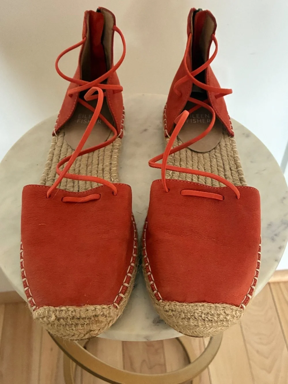Eileen Fisher orange Lace Up espadrille sandals